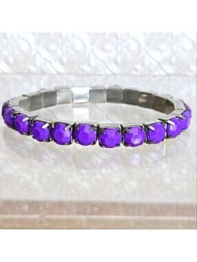 Purple Faceted Silver Tone Stacking Stretch Bracelet